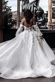 Off The Shoulder See Through Long Sleeve Ball Gown Wedding Dress