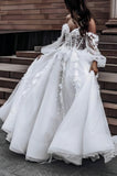 Off The Shoulder See Through Long Sleeve Ball Gown Wedding Dress