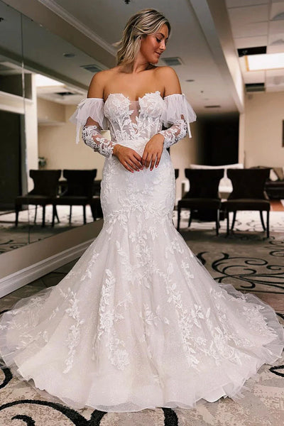 2023 Trumpet Mermaid Long Sleeve Lace Ruffles Wedding Dress – Sassymyprom