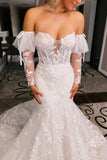 Trumpet Mermaid Long Sleeve Lace Ruffles Wedding Dress