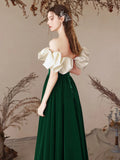 Short Sleeve Velvet Green A-Line Sweetheart Prom Dress