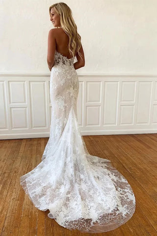 2023 Mermaid Off White Halter Backless Wedding Dress Sassymyprom 2023 Mermaid Off White Halter Backless Wedding Dress Sassymyprom