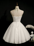 Tulle Appliques Short White Sweetheart Homecoming Dress