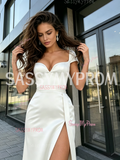 Sweetheart Sheath Column Satin Cap Sleeve Wedding Dress