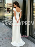 Sweetheart Sheath Column Satin Cap Sleeve Wedding Dress