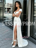 Sweetheart Sheath Column Satin Cap Sleeve Wedding Dress