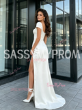 Sweetheart Sheath Column Satin Cap Sleeve Wedding Dress