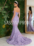 Floral Rose Trumpet Mermaid Lavender Sweetheart Tulle Prom Dress