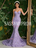 Floral Rose Trumpet Mermaid Lavender Sweetheart Tulle Prom Dress