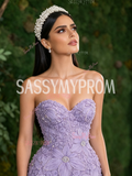 Floral Rose Trumpet Mermaid Lavender Sweetheart Tulle Prom Dress