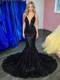 Black Sequin Trumpet Mermaid Cut Out Prom Dress