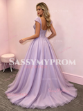 Cap Sleeve Tulle Beading A Line Lavender Prom Dress