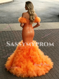 Halter Orange Tulle Trumpet Mermaid Prom Dress