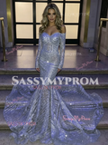 Off The Shoulder Sequin Silver Trumpet Mermaid Prom Dress