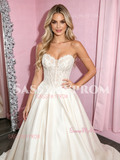 Lace Sweetheart White Sheer Satin A Line Prom Dress