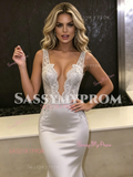 Gray V Neck Trumpet Mermaid Satin Appliques Prom Dress