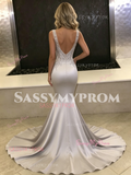 Gray V Neck Trumpet Mermaid Satin Appliques Prom Dress