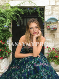Strapless Beading Floral Green Tulle A Line Prom Dress