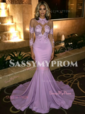 Lavender Half Sleeves Trumpet Mermaid Spandex Appliques Prom Dress