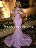 Lavender Half Sleeves Trumpet Mermaid Spandex Appliques Prom Dress