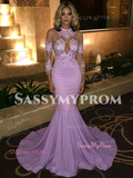 Lavender Half Sleeves Trumpet Mermaid Spandex Appliques Prom Dress