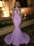 Lavender Half Sleeves Trumpet Mermaid Spandex Appliques Prom Dress