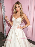 Lace Sweetheart White Sheer Satin A Line Prom Dress