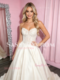 Lace Sweetheart White Sheer Satin A Line Prom Dress