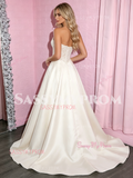 Lace Sweetheart White Sheer Satin A Line Prom Dress