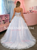 Sweetheart A Line Appliques Tulle Purple Prom Dress