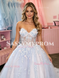Sweetheart A Line Appliques Tulle Purple Prom Dress