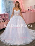 Sweetheart A Line Appliques Tulle Purple Prom Dress