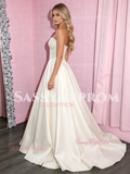 Lace Sweetheart White Sheer Satin A Line Prom Dress