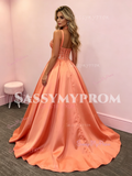 Halter Orange Beading Satin Beading A Line Prom Dress