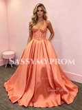 Halter Orange Beading Satin Beading A Line Prom Dress