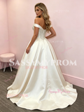 Beige Off The Shouler Beading A Line Satin Prom Dress
