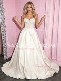 Lace Sweetheart White Sheer Satin A Line Prom Dress