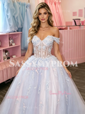 Off The Shoulder Purple A Line Appliques Prom Dress