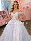 Off The Shoulder Purple A Line Appliques Prom Dress