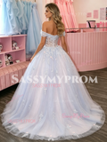 Off The Shoulder Purple A Line Appliques Prom Dress