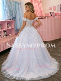 Off The Shoulder Purple A Line Appliques Prom Dress