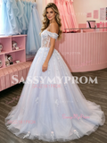 Off The Shoulder Purple A Line Appliques Prom Dress