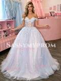 Off The Shoulder Purple A Line Appliques Prom Dress