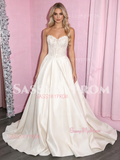 Lace Sweetheart White Sheer Satin A Line Prom Dress
