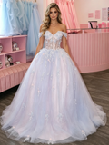Off The Shoulder Purple A Line Appliques Prom Dress
