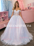 Off The Shoulder Purple A Line Appliques Prom Dress