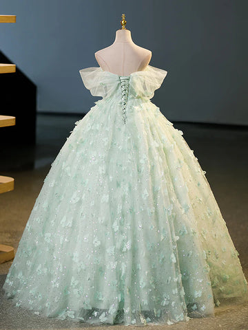 Mint Green Floral Tulle Ball Gown Prom Dress Sassymyprom Mint Green Floral Tulle Ball Gown Prom Dress Sassymyprom