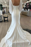 Puffy Long Sleeves Mermaid Ivory Satin Wedding Dress