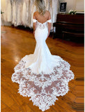 Lace Off The Shoulder Mermaid Satin Wedding Dress