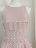 Pearls Pink A Line Jewel Spandex Homecoming Dress